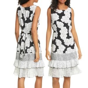 DYVNA Chacha Ruffle Floral Silk Belted Dress 4 NWT